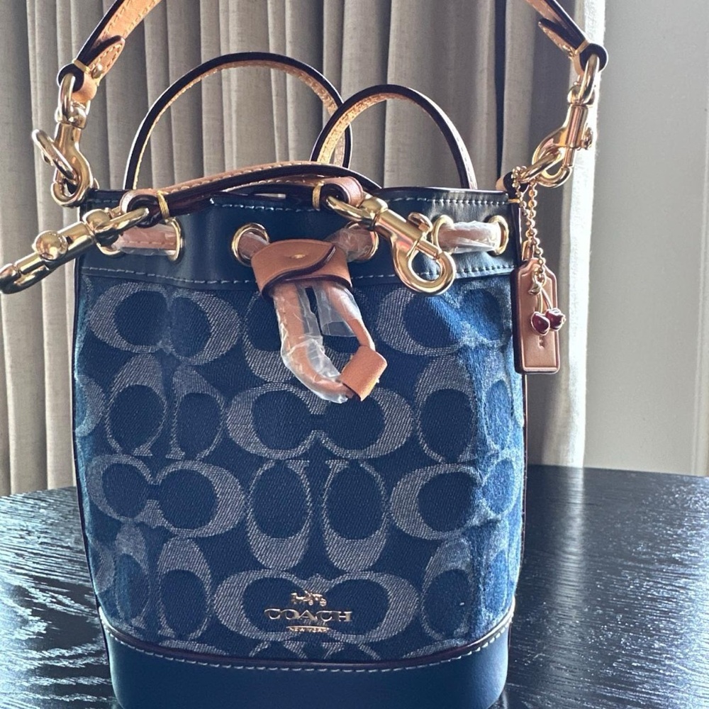 Coach Blue and Tan Bucket Bag